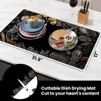 17"x 32" Coffee Bar Mat, Kitchen Ingredients Absorbent Dish Drying Mat Cuttable Hide Stain Draining Table Pad for Kitchen Counter, Coffee Bar Accessories
