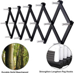 Dseap Accordian Wall Hanger: Wooden Coat Rack Wall Mounted, Hat Racks for Baseball Caps, Mug Rack, 16 Peg Hooks, Black & White