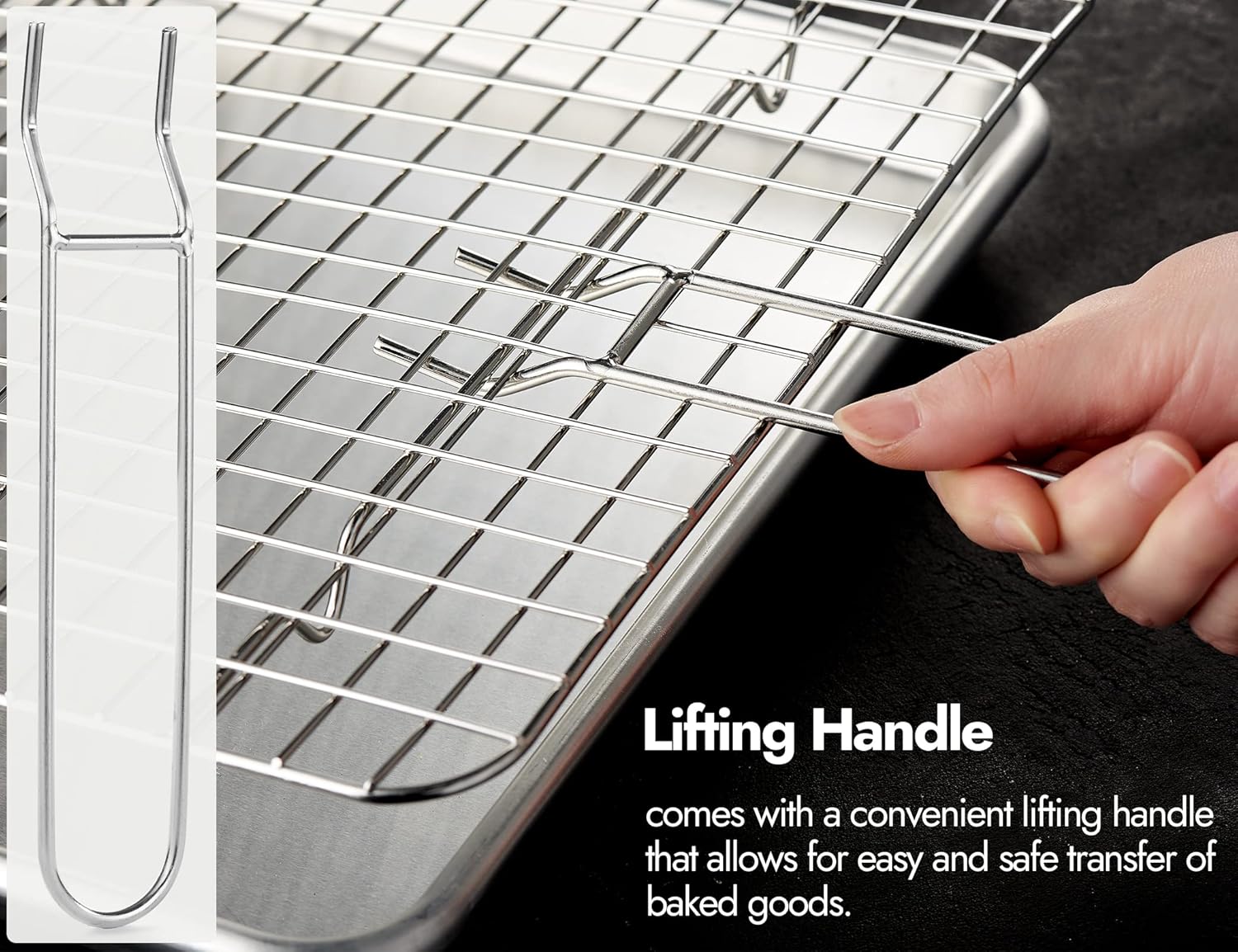 CURTA 2 Pack 16.8" X 24.4" Chef Cooling Rack,NSF Listed 18/8 Stainless Steel Oven Safe Grid Wire Cookie Cooling Racks for Baking & Cooking - Commercial Grade comes with Lifting Handl