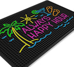 Premium Quality Always Happy Hour Bar Mat, Tiki Bar Mat for Bartending 18x12, Outdoor Tiki Bar Decor, Durable Bar Mats for Countertop, Drying Mat for Home Bar, Perfect Home Bar Accessories Xmas Gift