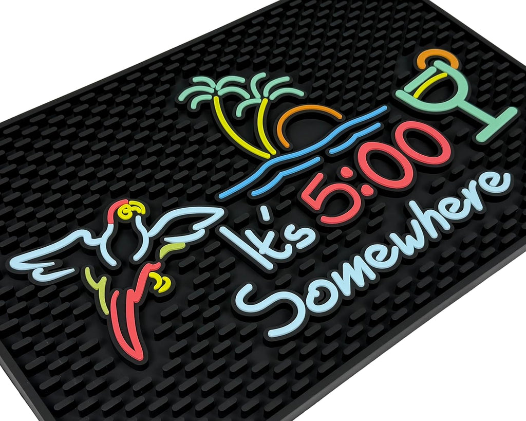 It's 5:00 Somewhere Tiki Bar Mat 18x12 in, Bar Mats for Bartending for Hawaiian Decorations, Luau Party Decorations & Hawaiian Party Decorations, Bar Mats for Countertop, Tiki Bar Essentials