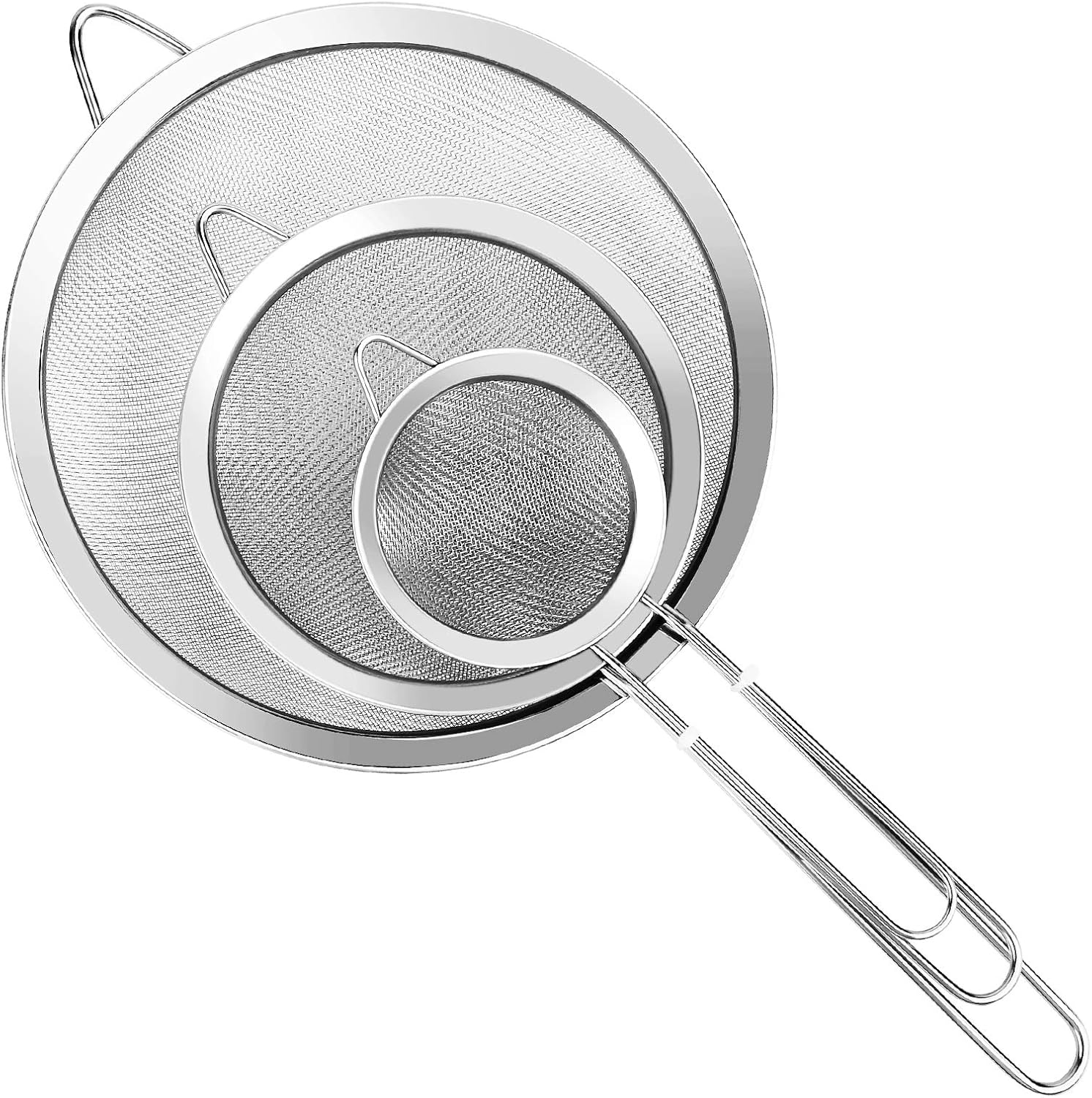 3Pcs Super Wire Extra Fine Mesh Strainer with Handle, Small Medium Large Size Sifter Metal Strainer Set, Stainless Steel Sieve Fine Mesh Strainers for Kitchen Rice Juice Quinoa Food Flour Baking YLYL
