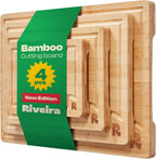 Riveira White Bamboo Wood Cutting Board – Versatile And Durable: Set Of 4 Pcs Rectangular Wooden Cutting Board – Natural Wooden Cutting Boards For Kitchen – Complete White Bamboo Wooden Chopping Board