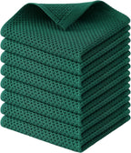 Kitinjoy 100% Cotton Kitchen Dish Cloths, 8 Pack Waffle Weave Ultra Soft Absorbent Dish Towels for Drying Dishes Quick Drying Kitchen Towels Dish Rags, 12 X 12 Inches, Dark Green