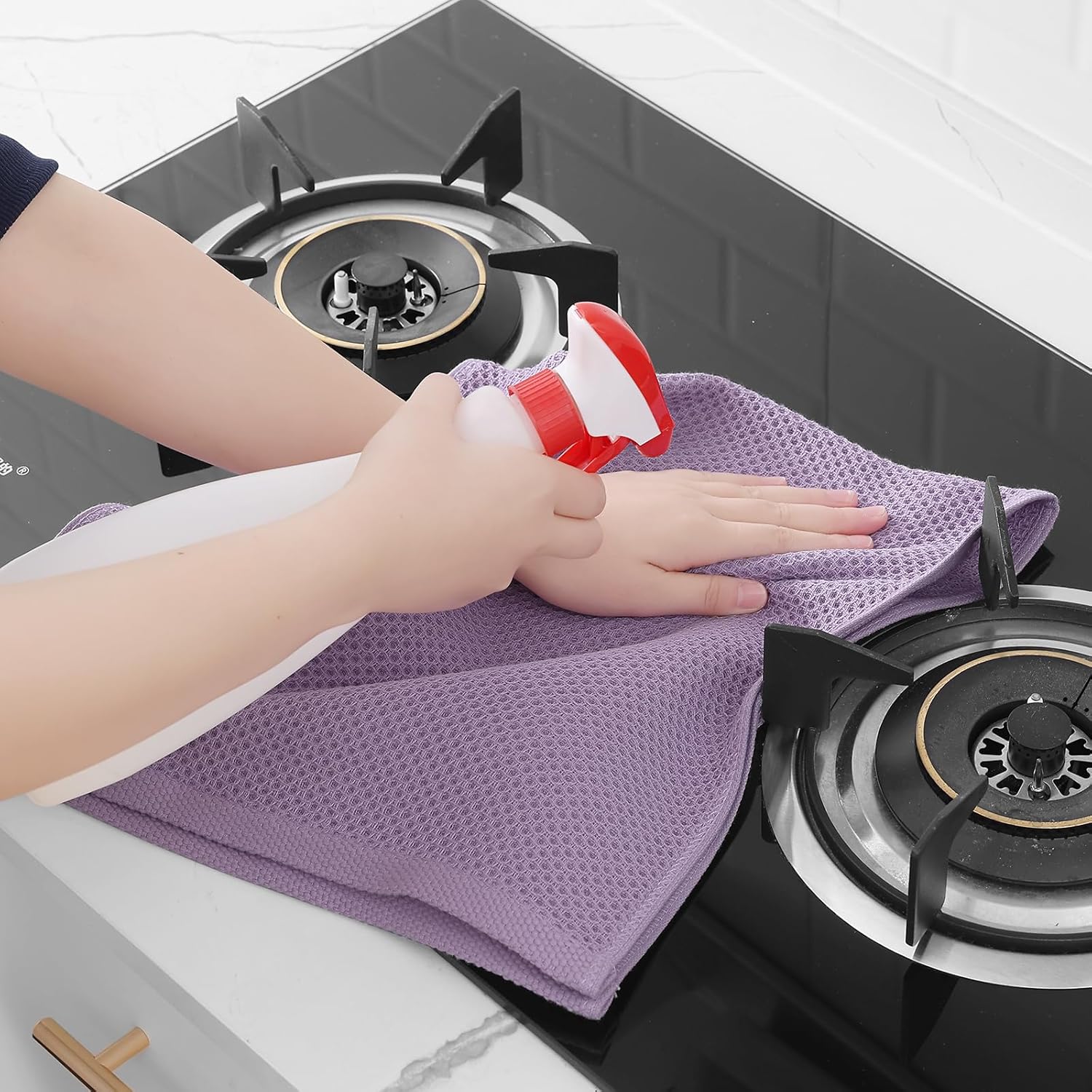 Homaxy 100% Cotton Waffle Weave Kitchen Dish Towels, Ultra Soft Absorbent Quick Drying Cleaning Towel, 13 x 28 Inches, 12-Pack, Lavender