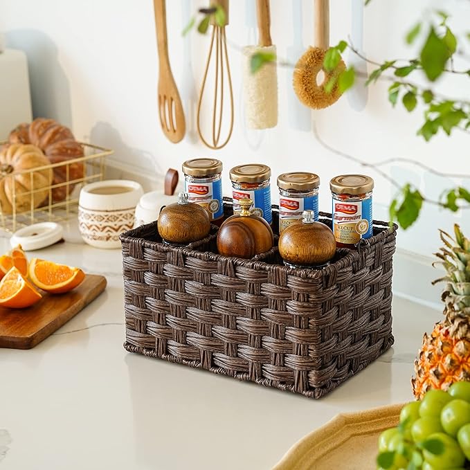 GRANNY SAYS Wicker Utensil Holder Organizer with Handle, Flatware Caddy for Kitchen, Silverware Holder Condiment Organizer, Holds Forks, Knives, Spoons, Napkins and Other Utensils