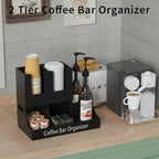 Coffee Station Organizer, Wooden Coffee Bar Organizer for Countertop, Condiment and Cup Storage Organizer, Bar Accessories for Kitchen, Office, Home, Small Black