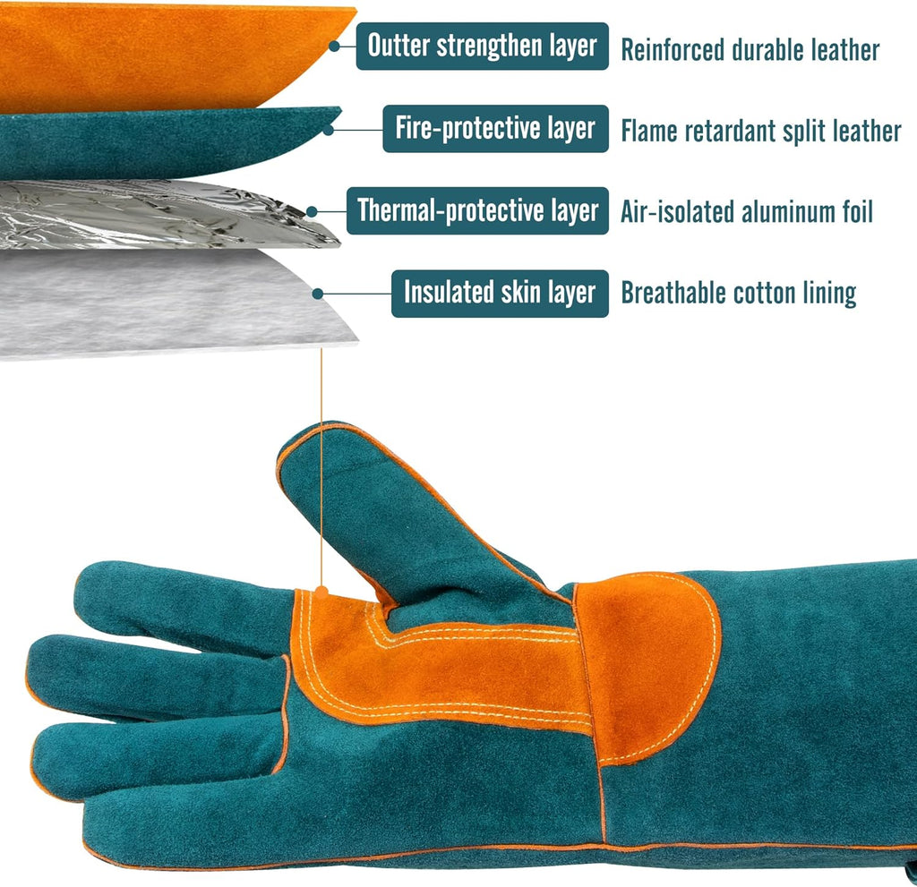 BEETRO 932℉ Heat Resistant Forge/Mig/Stick Welding Gloves for Oven/Grill/Fireplace/Furnace/Stove/Pot Holder/Wood Burner