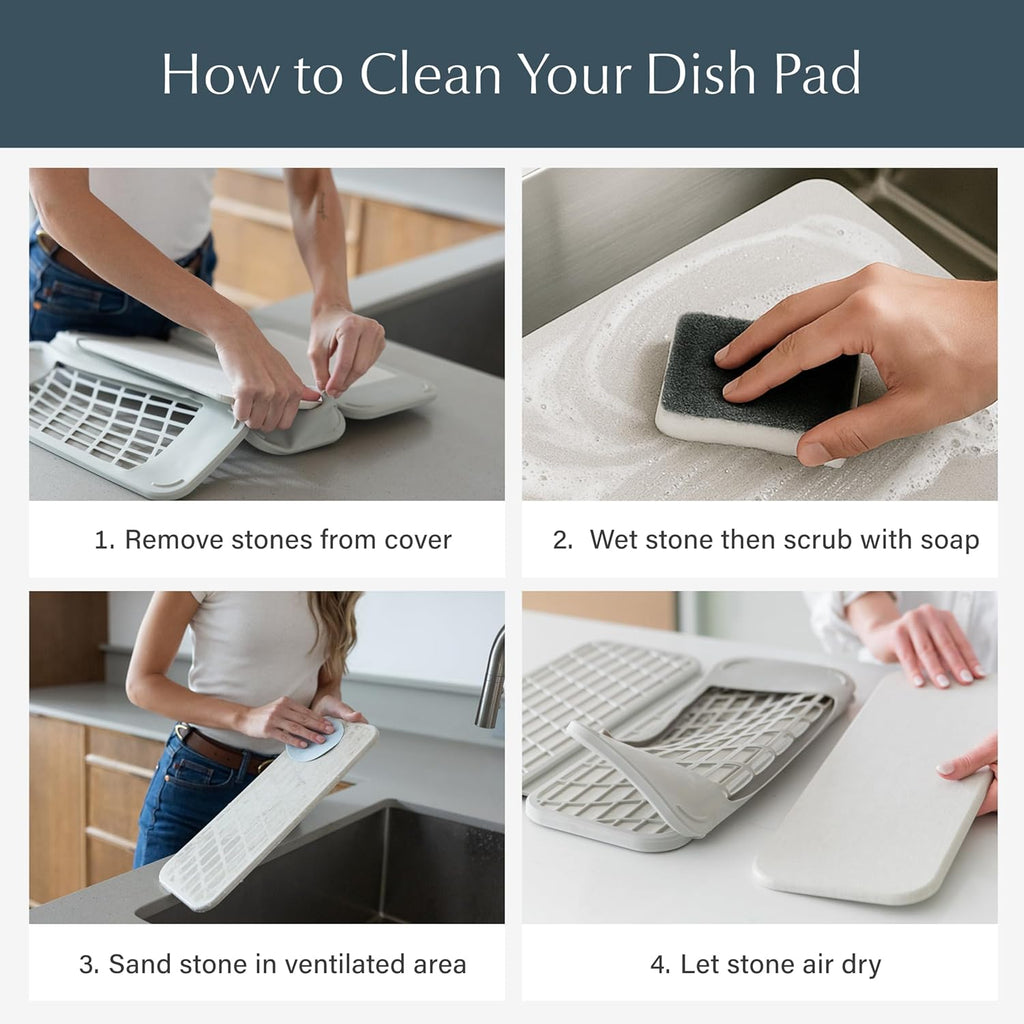 Dorai Home Dish Pad – Quick-Dry Diatomite Stone Drying Mat for Kitchen Counter, 19.9" x 15.2" x 0.52", Slate