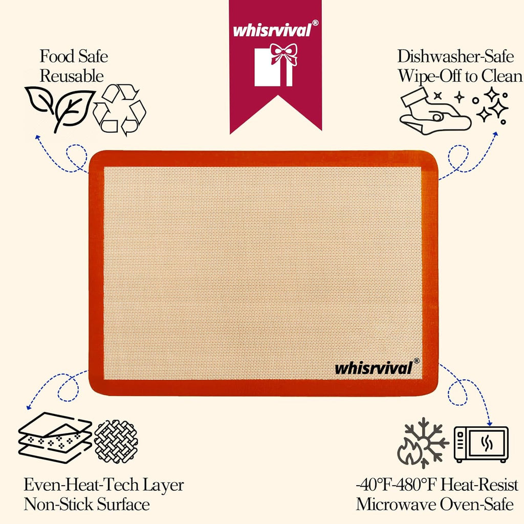 Silicone Baking Mat, Reusable Silicone Baking Sheets for Oven, 2Pcs Half Sheet(16.5"x11.6") Non-Stick (Orange)