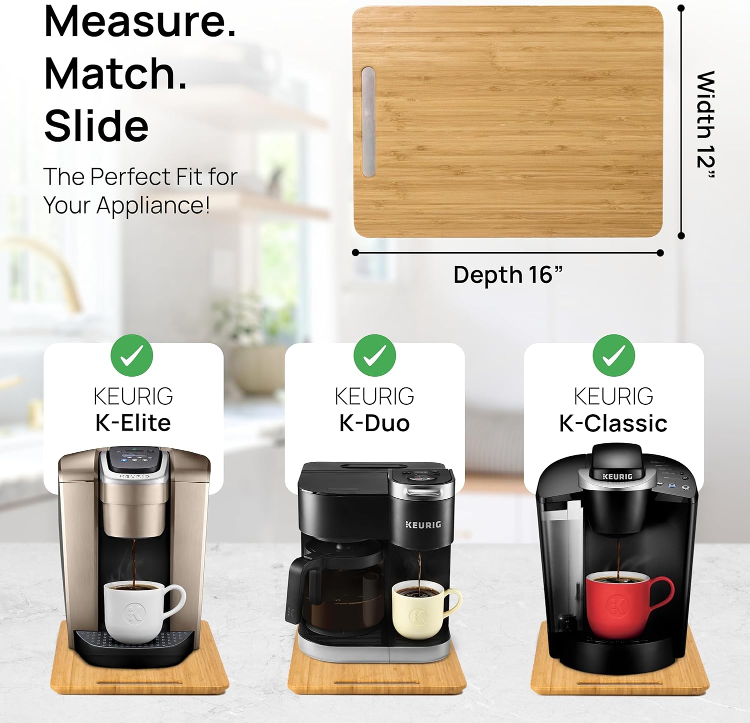 Ibyx Elegant Sliding Tray for Your Coffee Maker & Heavy Kitchen Appliances - Sturdy, Slides Easily from Under The Cabinet (Natural, 12”W x 16”D)