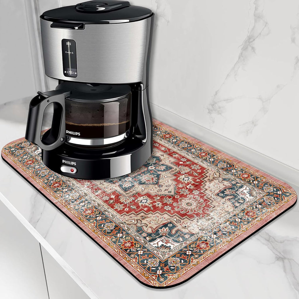 Dish Drying Mat Persian Style Textile Rug Texture Dish Drying Pad,12"X19"Bsorbent Coffee Mat for Sink Dishes or Under Rack Kitchen Counter Accessories Absorbent Hide Stain Drying Mat