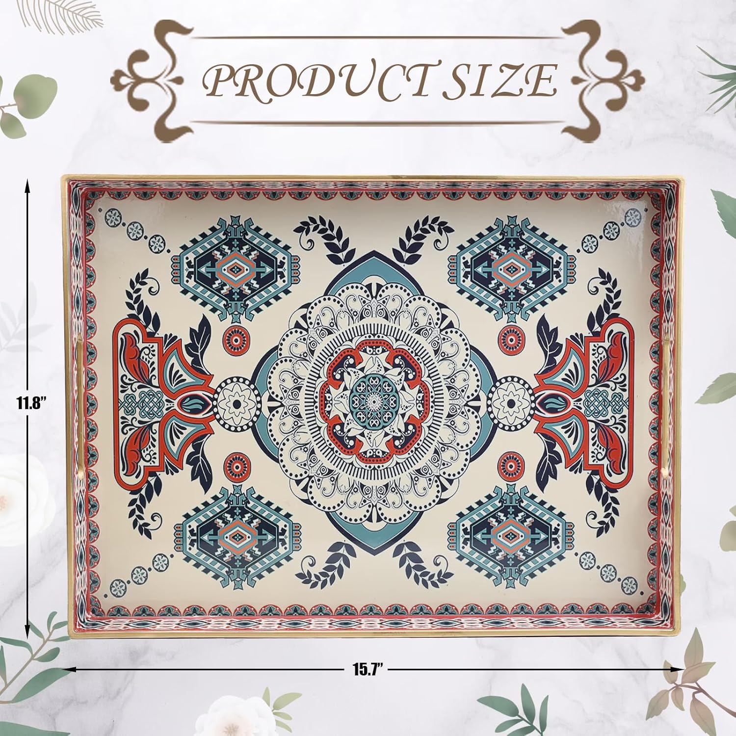 Rectangle Plastic Serving Tray with Handles, Elegant Decorative Tray for Coffee Table, Ottoman, Living Room, Kitchen, Outdoor Use. 12"*16"*1.6" C