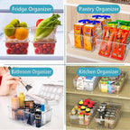 Set of 8 Clear Plastic Storage Bins, 2 kinds size Pantry Organizers for Refrigerator,Fridge,Freezer Organization and Storage,Kitchen Storage Containers for Packets, Snacks, Pouches, Spice Packets