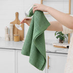 Homaxy 100% Cotton Terry Kitchen Towels(Grass Green, 20 x 28 inches), Checkered Designed, Soft and Super Absorbent Dish Towels, Large 4 Pack