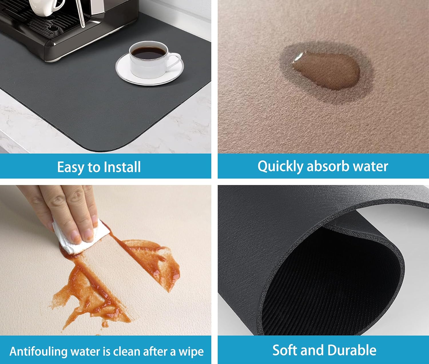 Dish Drying Mat for Kitchen Counter 20x12in Washable Quick Dish Drying Pad Rubber Backed Absorbent Draining Mat Fit Kitchen Counter,Bar,Under Sink,Dishes,Utensils,Dish Rack