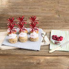 30 PCS Foil Firework Cupcake Toppers Sparkle Tinsel Cupcake Picks Happy Birthday Cake Toppers Drink Stirrers Cocktail Food Fruit Toothpicks for Baby Shower Birthday Party Decorations Supplies Red