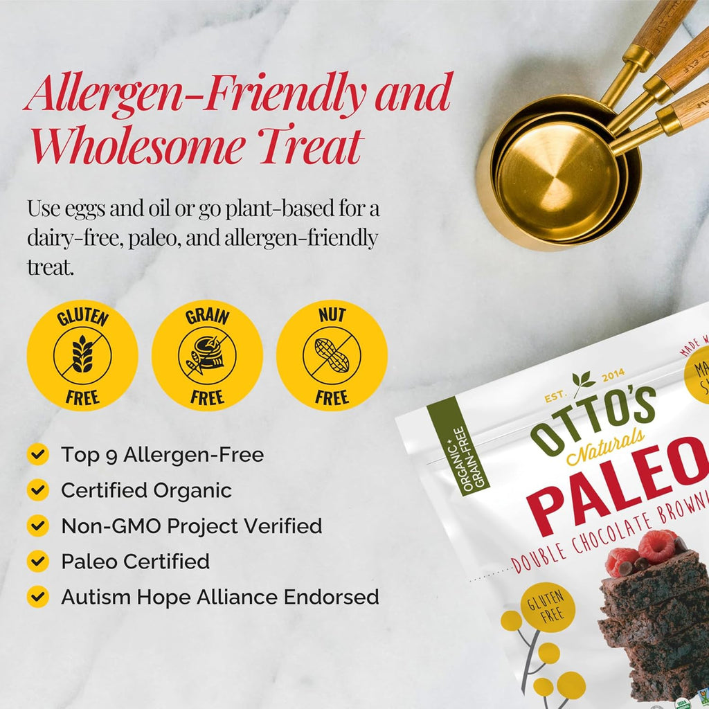 Otto's Naturals Grain-Free Paleo Double Chocolate Brownie Mix, 11.1 Oz., Top 9 Allergen-Free, Versatile for Baked Treats, Made with Organic Cassava Flour, Gluten Free, Non-GMO, Vegan, Plant-Based