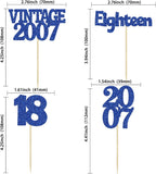 Gyufise 24Pcs 18th Birthday Cupcake Toppers Glitter Eighteen Vintage 2007 Adultish 18 Cupcake Picks Birthday Cake Decorations for Happy 18th Birthday Anniversary Party Supplies Deep Blue