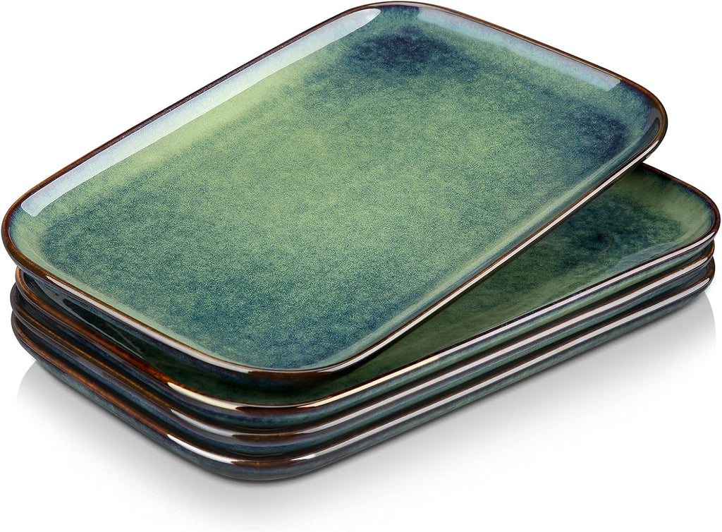 vancasso Stern Serving Platters Set of 4, 11 Inches Rectangular Ceramic Serving Plates, Green Serving Trays for Entertaining