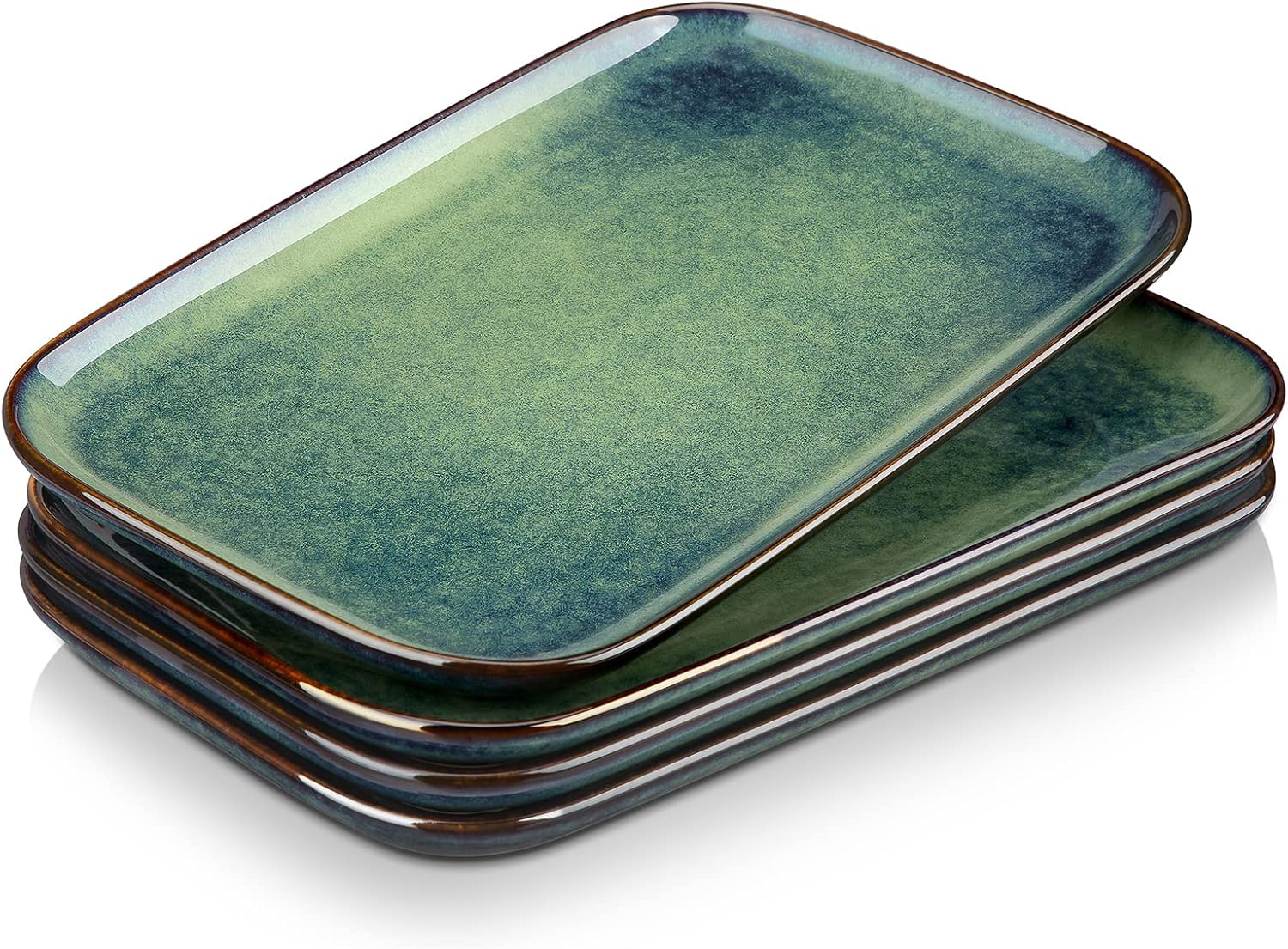 vancasso Stern Serving Platters Set of 4, 11 Inches Rectangular Ceramic Serving Plates, Green Serving Trays for Entertaining