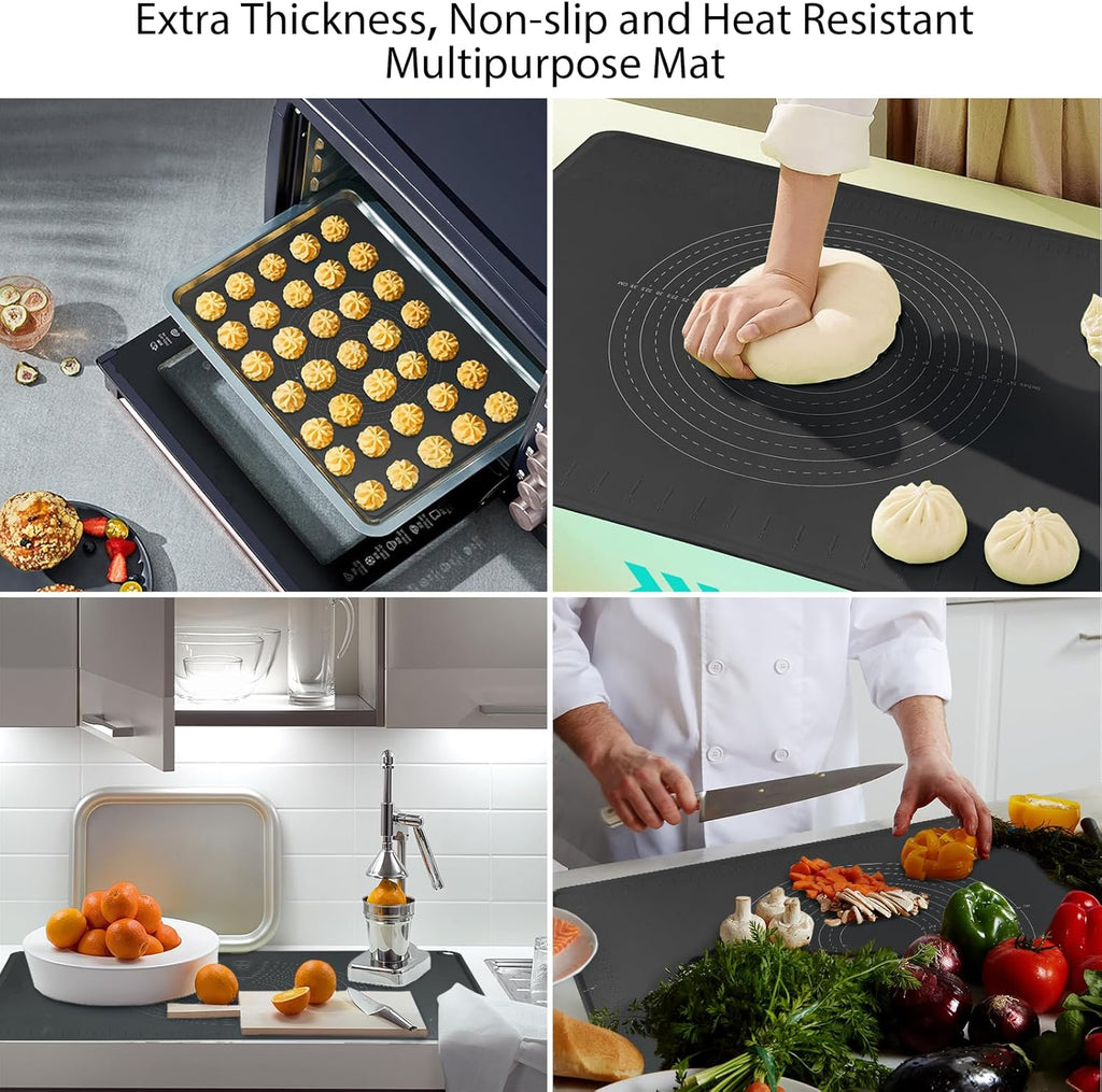 Silicone Baking Mat 28" x 20" Extra Thickness Dough Rolling Mat with Measurements and Edge Heightening, Non-stick Food Grade Silicone Pastry Mat for Pastry, Bread, Cookies, Pizza, Fondant, Pasta