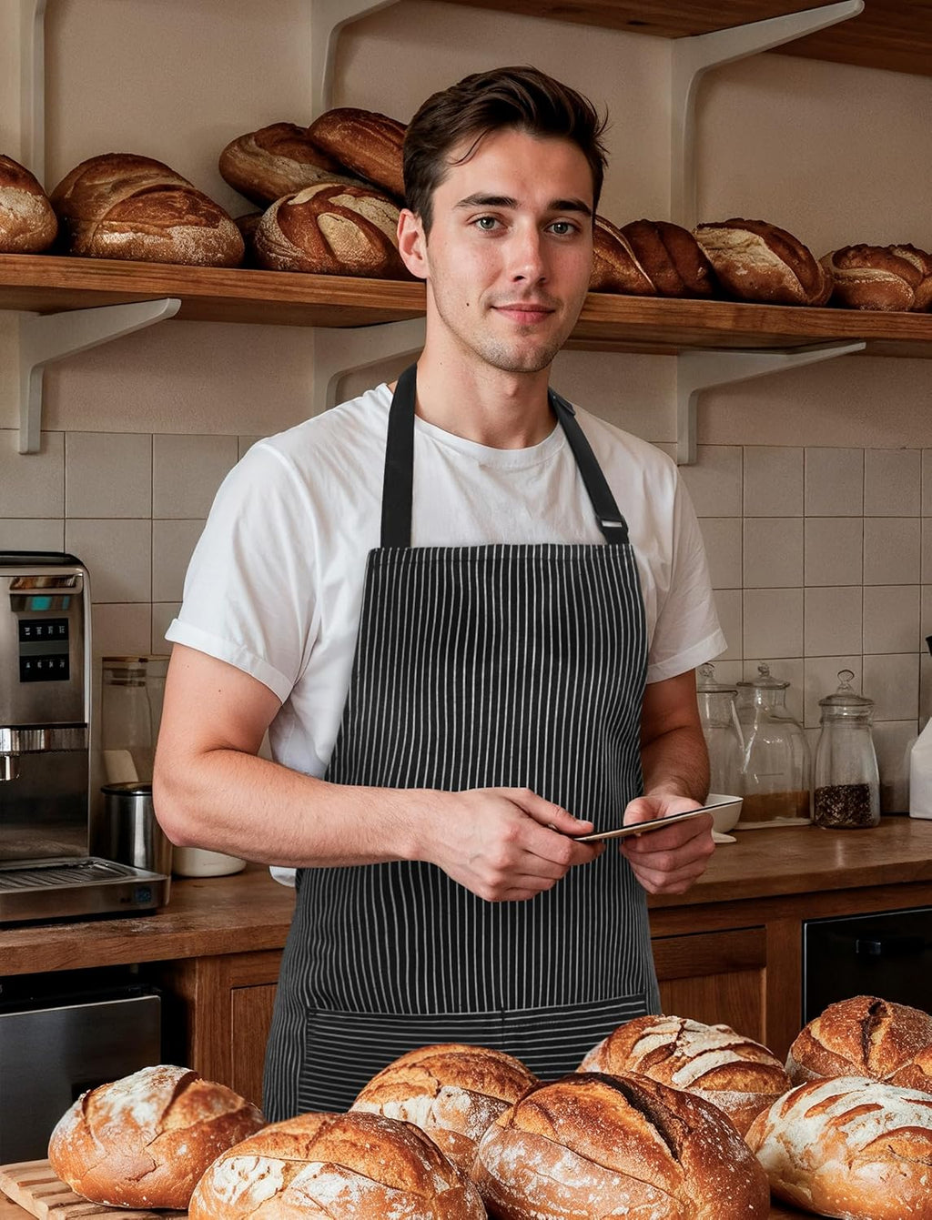 2 Pack Kitchen Cooking Aprons, Soft Aprons for Women Men with 2 Pockets Chef Apron with Adjustable Neck Strap and Long Tie