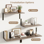 Fun Memories Floating Shelves for Wall, 12 Inch Deep Floating Shelves Set of 2, Wall Mounted Shelf with Metal Brackets, Rustic Wood Wide Shelf for Bathroom, Kitchen and Living Room, Grey, 24W x 12D