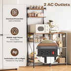 Huuger 31.5 Inch Bakers Rack with Power Outlets, Kitchen Microwave Stand with Storage, Coffee Bar with 4 Hooks, 3-Level Height Open Shelves, Rustic Brown