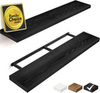 BAYKA Floating Shelves, 36" Wall Mounted Rustic Wood Shelves for Bathroom, Bedroom, Living Room, Kitchen, Office, Hanging Shelf for Books/Storage/Decor(Black,Set of 2)