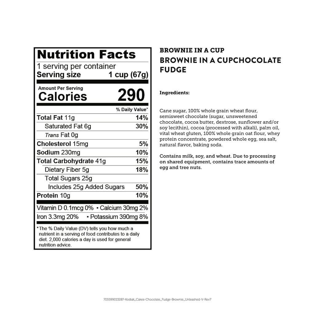 Kodiak Cakes Chocolate Fudge Brownie in a Cup, 2.36 Ounce (Pack of 12) (Packaging May Vary)