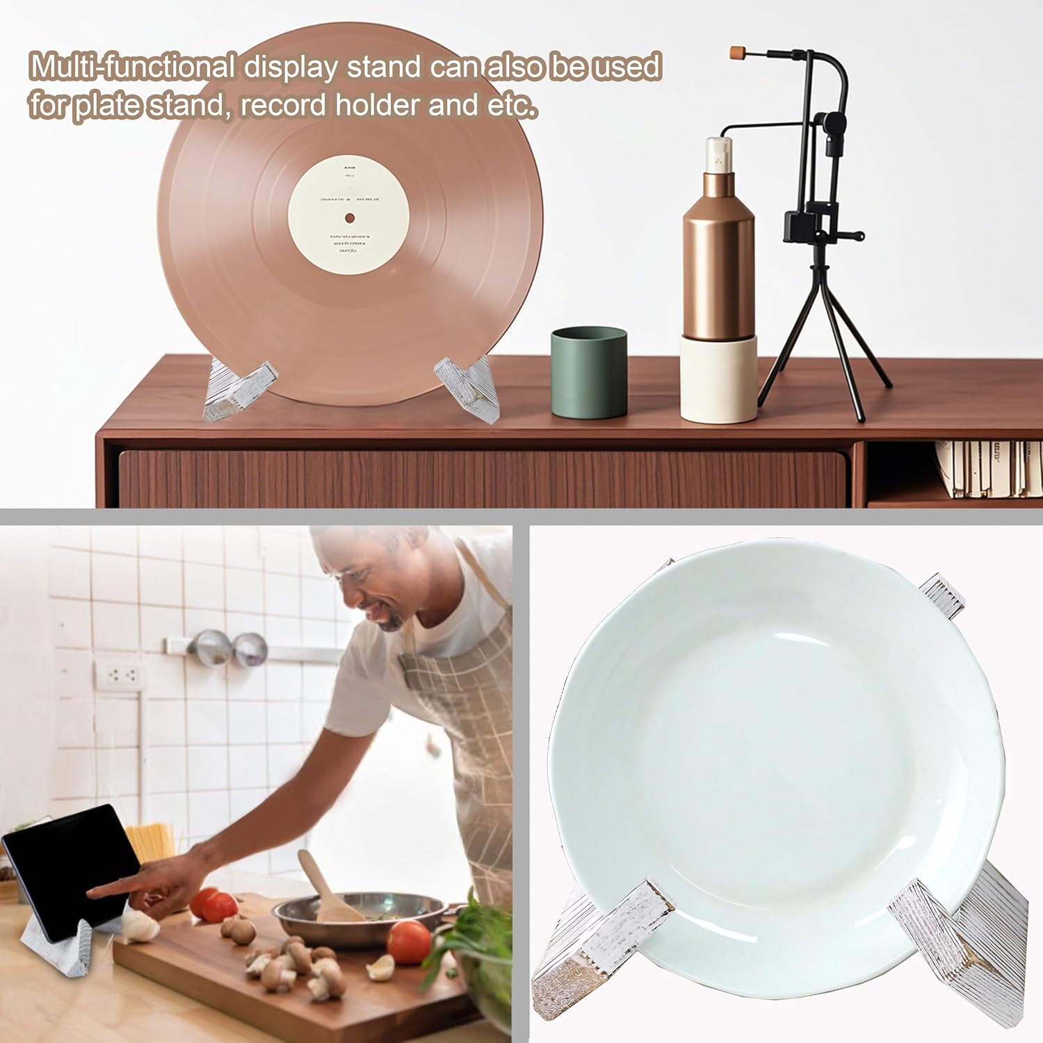 Plate Stand for Display, 6.5 Inch Picture Frame Holder Wooden, for Cook Book Decorative TableTop Art Easels Platter (White)