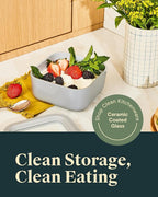 Caraway Glass Food Storage - 4.4 Cup Glass Container - Ceramic Coated Food Container - Non Toxic, Non Stick Lunch Box Container with Lids. Dishwasher, Oven, & Microwave Safe - Sage