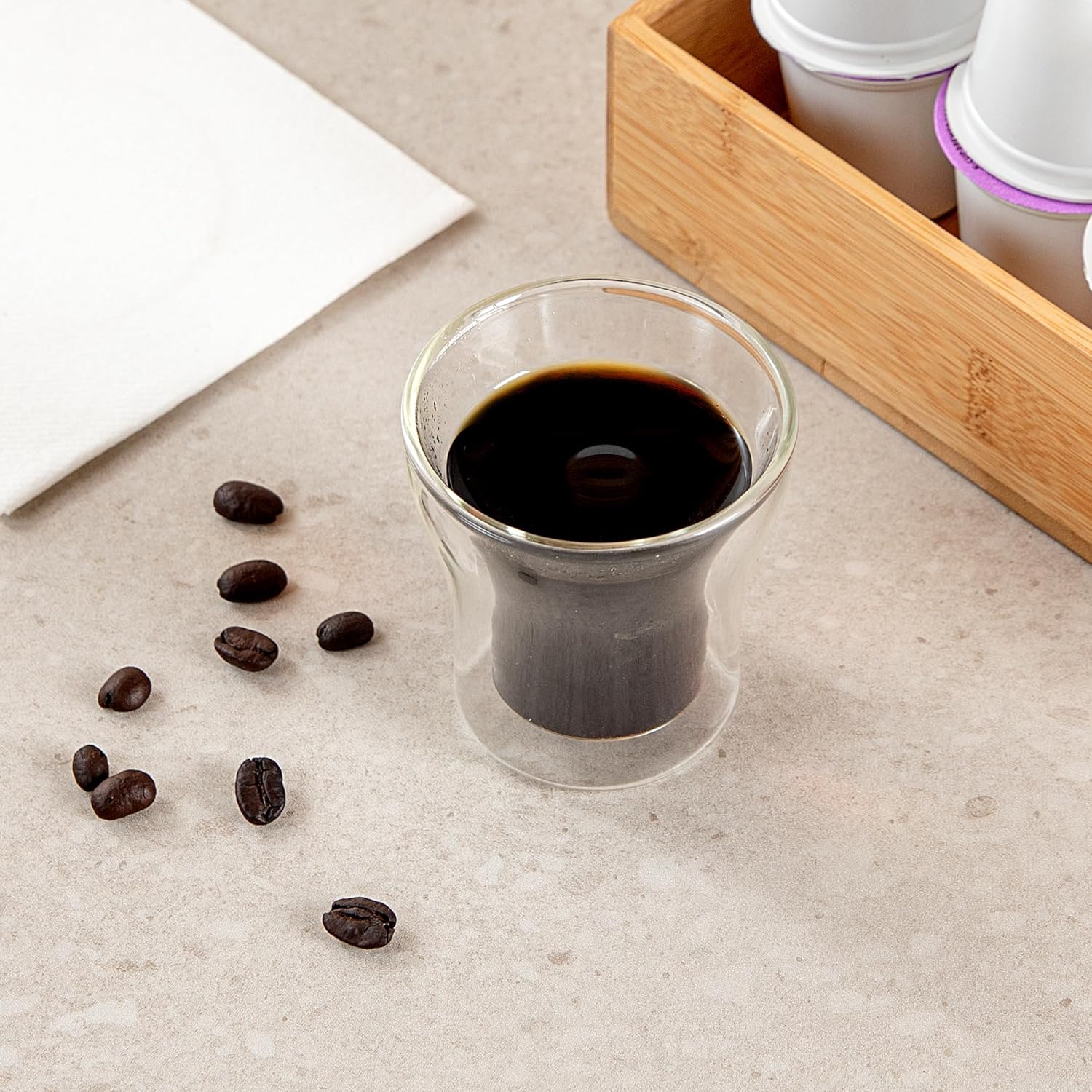 Restaurantware-Forma Professional 3.4 oz Double Wall Shot Glasses, 2 Insulated Espresso Cups - Dishwashable, Reusable, Clear Glass Coffee Cups, Freezable, For Hot Or Cold Beverages