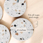 Terrazzo Drink Absorbent Coasters with Holder Set of 6, Ceramic Coaster for Drinks, Coffee Table Decor, Water Absorbing Stone Coaster for Drinks (Granite)