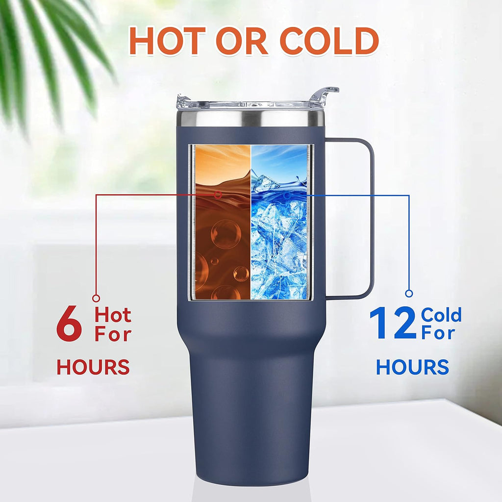 HASLE OUTFITTERS 40 oz Stainless Steel Tumbler with Handle, Vacuum Insulated Tumblers Bulk, Reusable Double Wall Travel Coffee Mug, Durable Powder Coated Water Bottles(Navy, 8)