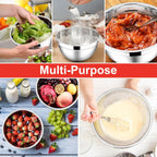 E-far Mixing Bowls with Lids, 12-Piece Stainless Steel Salad Bowls Metal Nesting Bowls for Baking Cooking and Prepping, Airtight Lids & Stackable Design, Size 7, 4.5, 3, 1.5, 1.2, 0.7 QT (Red)