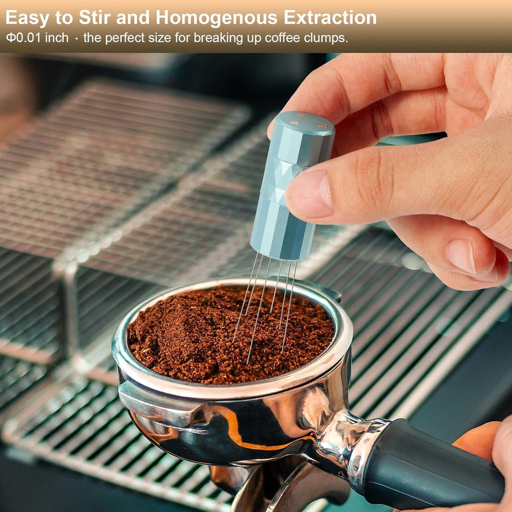 WDT Tool Espresso Distribution Tool,Coffee Distribution Tool with Magnetic Stand, Espresso Accessories with 6 Extra Φ0.25mm Stainless Steel Needles for Barista (Mint Green, Φ0.25mm)