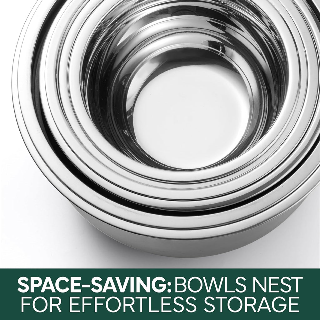 COOK WITH COLOR Stainless Steel Mixing Bowls Set with Lids - Nesting Bowls with Non-Slip Bottom, Sage, 12 Pieces