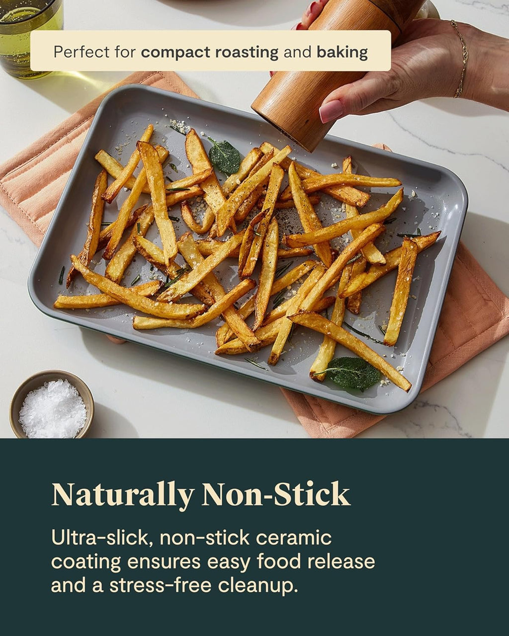 Caraway Nonstick Ceramic Small Baking Sheet (9x13”) – Non-Toxic, PTFE & PFOA Free – Oven Safe – Aluminized Steel Core – Mini Sheet Pan for Baking, Roasting & More - Gray