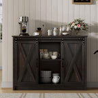 4 EVER WINNER Coffee Bar Cabinet with Sliding Barn Doors, 42” Sideboard Buffet Cabinet with Storage, Farmhouse Coffee Bar Station Table Liquor Wine Bar with Shelves for Kitchen, Espresso