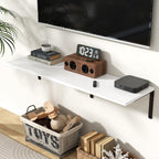 Fun Memories Floating Shelves for Wall, 12 Inch Deep Floating Shelves Set of 2, Wall Mounted Shelf with Metal Brackets, Rustic Wood Wide Shelf for Bathroom, Kitchen and Living Room, White, 48W x 12D