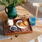 17 Inch Brown Serving Tray with Handles, Large Wooden Tray for Ottoman, Breakfast in Bed, Coffee Table, Dinner, Rectangular Wood Tray for Living Room Bedroom Entryway and Kitchen