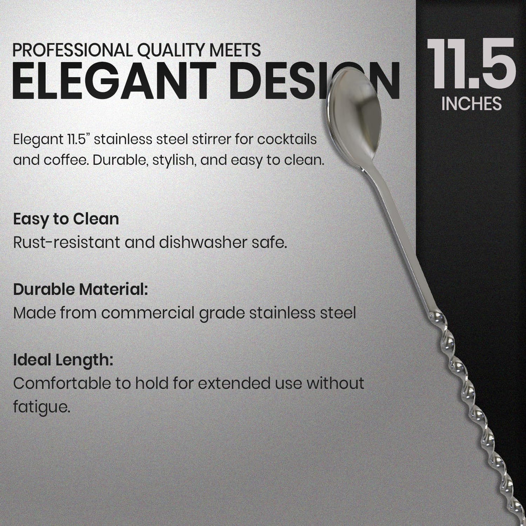 Rattleware Elegant Swirl Stem Bar Twist 11.5" Stirrer/Spoon - Commercial Grade Stainless Steel, Ideal for Drink & Coffee Enthusiasts, Perfect for Home & Commercial Use