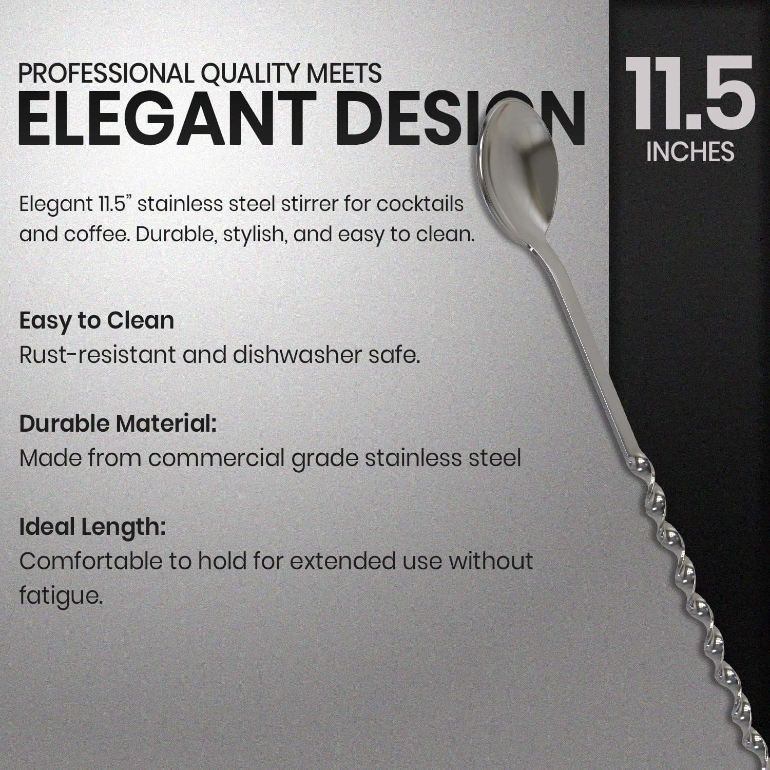 Rattleware Elegant Swirl Stem Bar Twist 11.5" Stirrer/Spoon - Commercial Grade Stainless Steel, Ideal for Drink & Coffee Enthusiasts, Perfect for Home & Commercial Use
