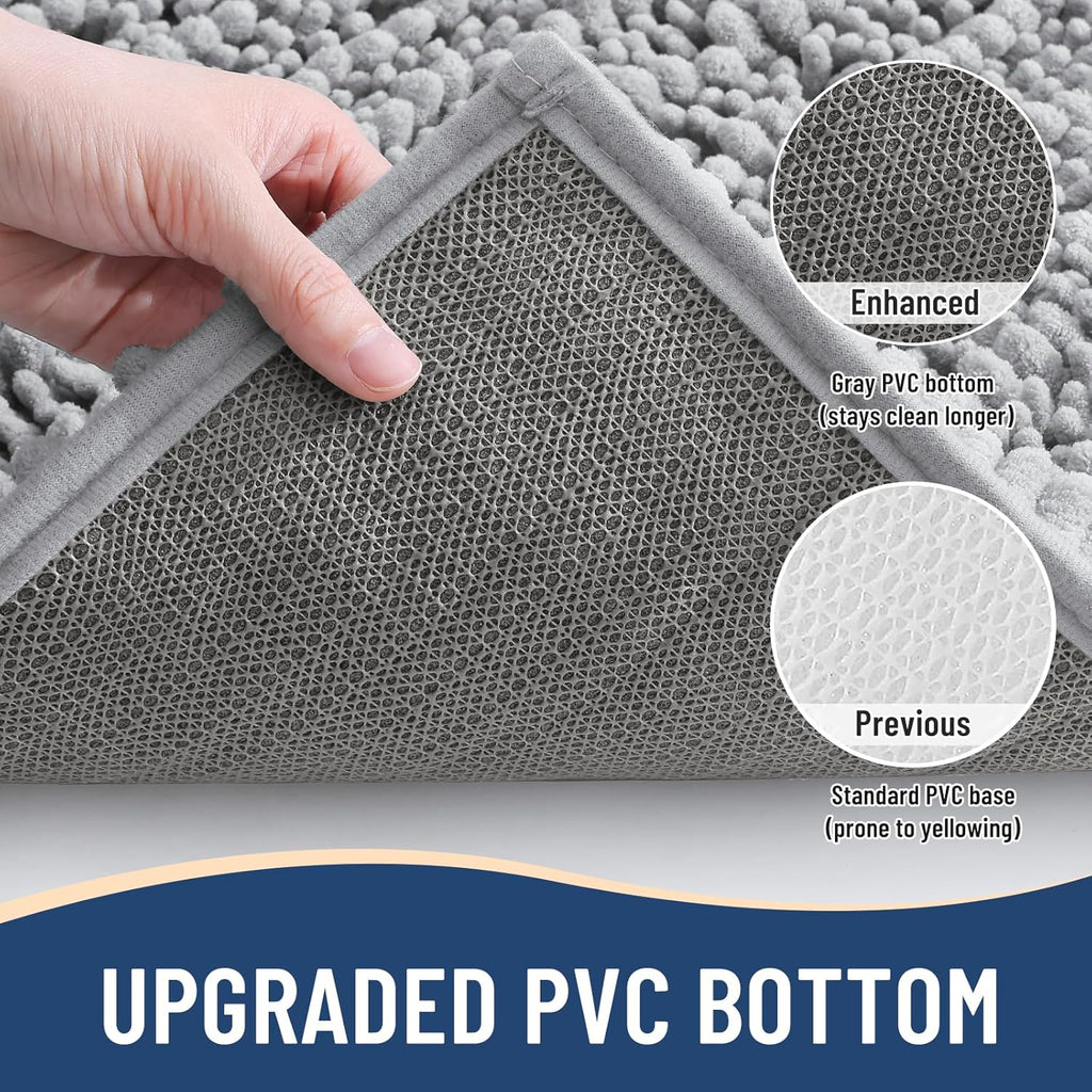 Arotive Luxury Chenille Bathroom Rug Mat, Extra Soft Thick Absorbent Shaggy Bath Rugs, Non-Slip Machine Wash Dry, Plush Bath Mats for Bathroom, Shower and Tub, 59x35, Light Grey