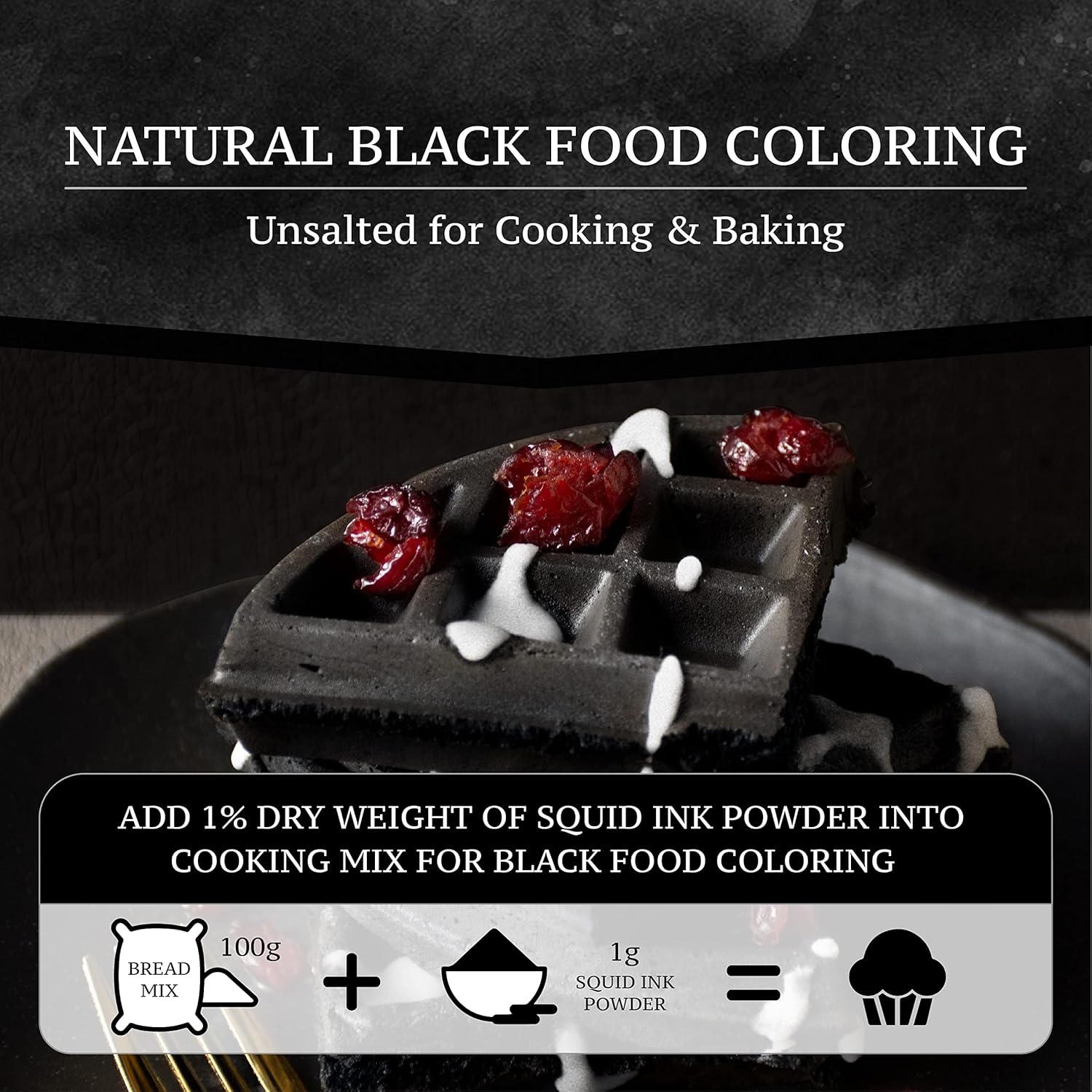 Black Hut Cuttlefish Squid Ink Powder, Perfect for Festive Baking & Cooking, Ideal for Rice, Noodles, Pasta, Spaghetti, Risotto, Tinta de Sepia, Halal Certified, Contains Molluscs, 1.76oz / 50g