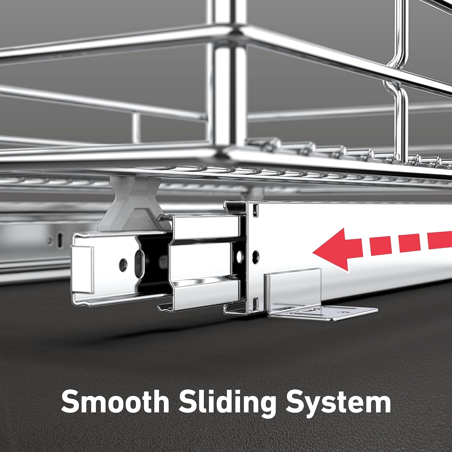 Pull Out Cabinet Organizer(14" W x 21" D), 2 Tier Slide Out Shelves with Wood Handle, Sliding Drawer Pull Storage Shelf for 15-1/4” Cabinet Opening, Chrome