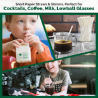 [500 Bulk] 5.75 inch White Small Paper Straws for Kids, Milk Cartons, Cocktail, Coffee, Short Drinks - Eco Friendly Disposable Drinking Straws