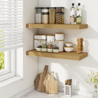 Fun Memories 24 Inch Floating Shelves for Wall, 9 Inch Deep Oak Rustic Wood Wall Mounted Shelves for Bathroom, Kitchen, Living Room, Set of 2